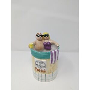 Vintage 1997 Ceramic Hot Tub Planter Hotter‎ Tub Cutlery Utensil Holder Couple